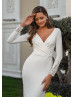 Ivory Lace Satin Beaded Long Sleeves Wedding Dress